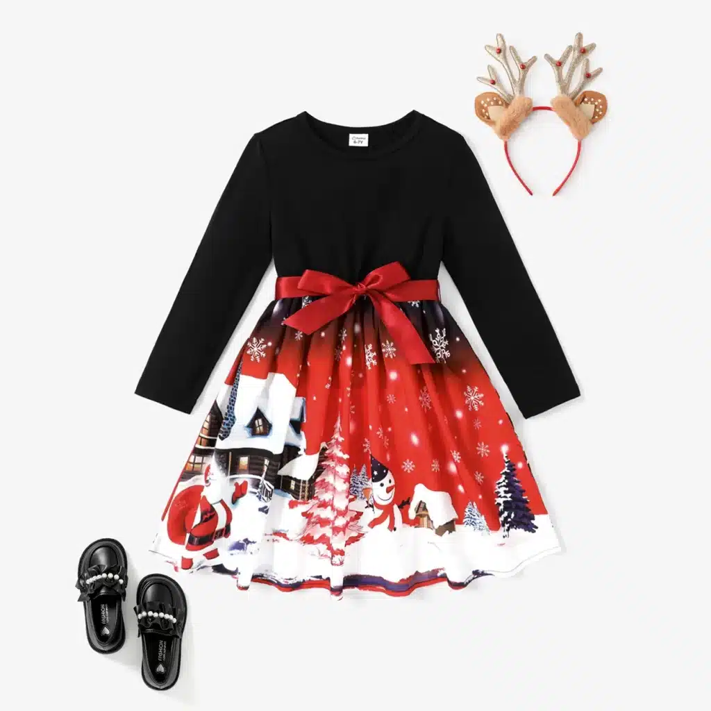 Black and Red Girls Christmas Dress