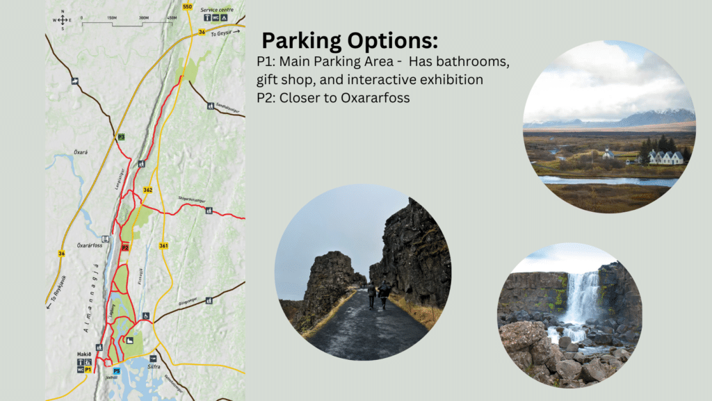 Golden Circle map in Iceland - Parking at Thingvellir