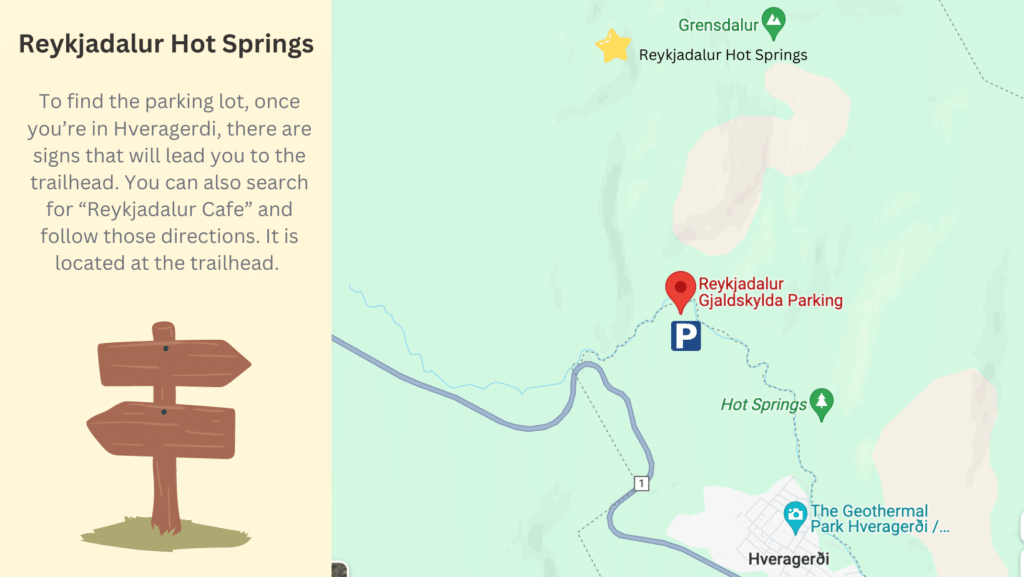 If you self-drive the Golden Circle route in Iceland, here is a parking map for the hot springs hike