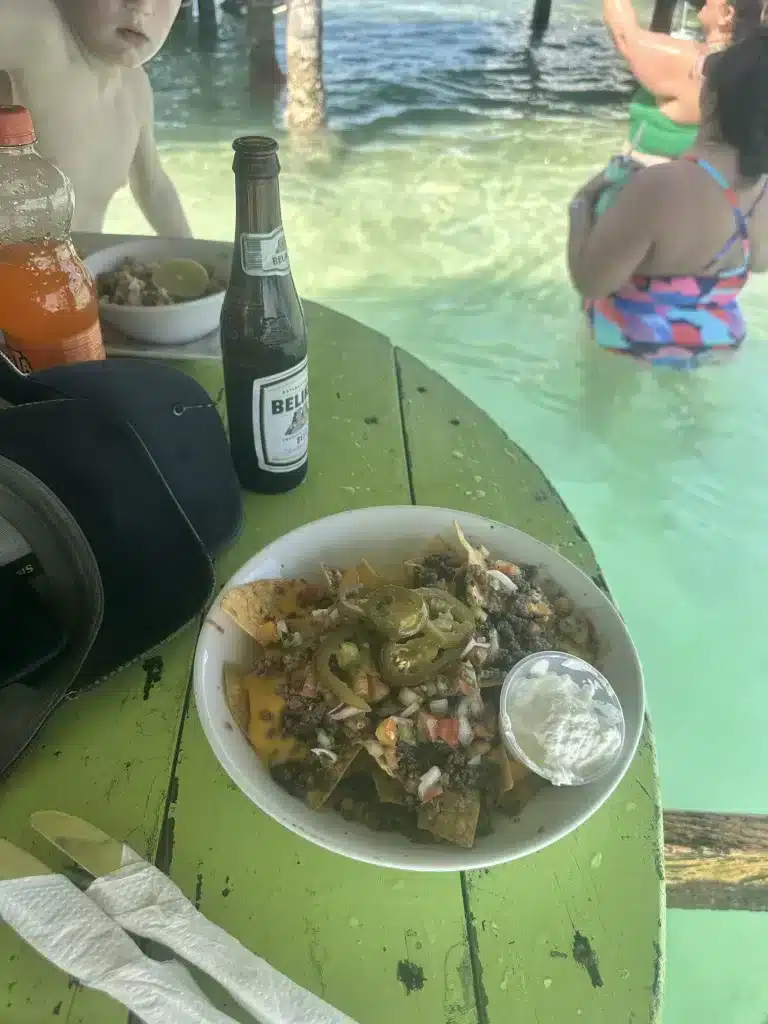 Nacho's at Sip N' Dip on Caye Caulker Belize, a great place to dine when looking for things to do. 