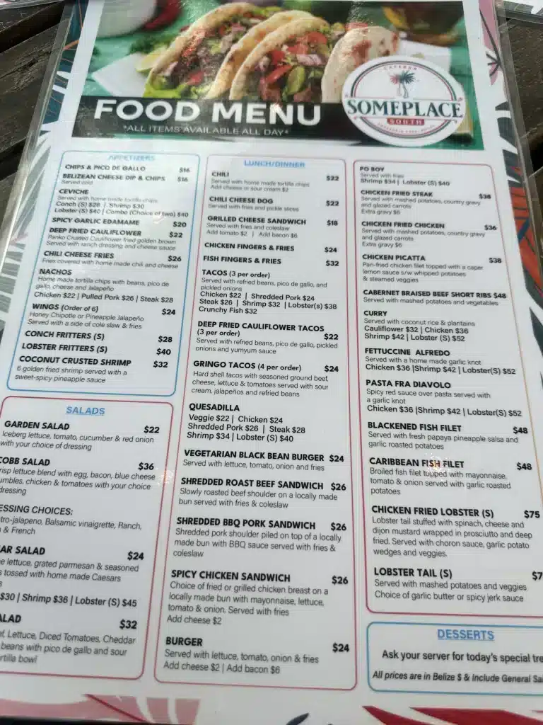 SomePlace South menu