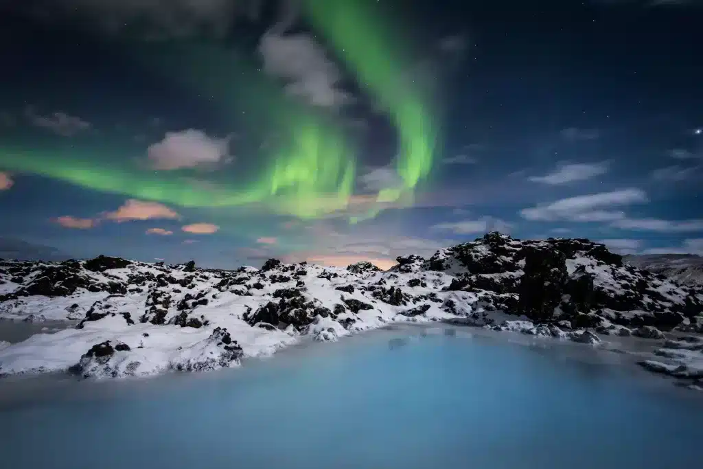 Northern lights can be seen at The Retreat at the Blue Lagoon, which is a boutique hotel located just outside Reykjavik, Iceland.