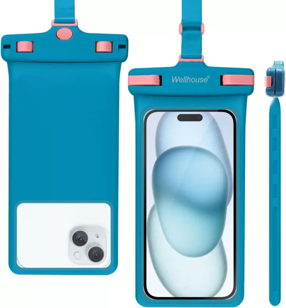 A waterproof phone pouch will keep your phone dry while in the lagoon.