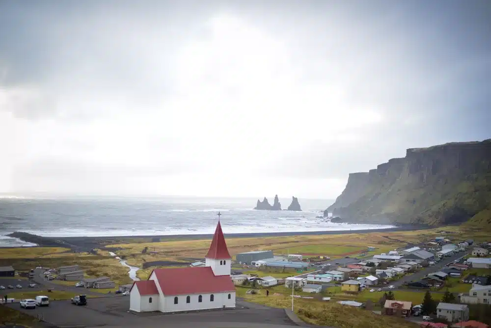 Vik i Myrdal church is a popular stop and right in the town of Vik, which is on the map of the South Coast sights from Selfoss.