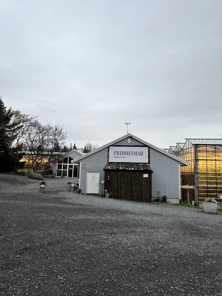 The entrance of Fridheimar Tomato Farm which is one of the best restaurants on the Golden Circle in Iceland.