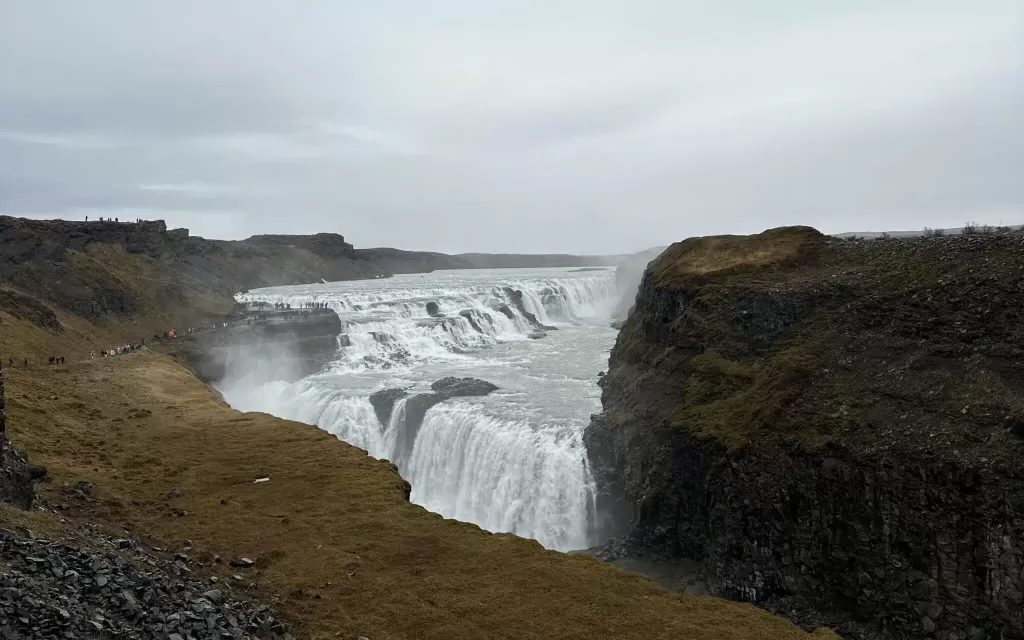 Gullfoss is a popular sight in Iceland, along the Golden Circle and can be found on the map provided.