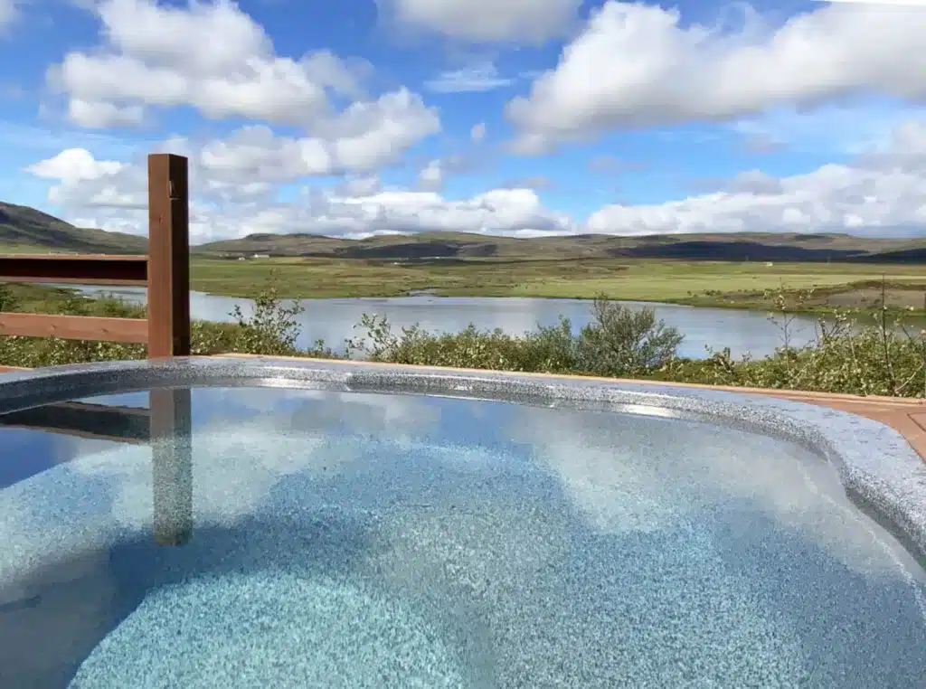 If you want to stay along the Golden Circle map route, this cabin with a hot tub is an excellent location in Iceland.