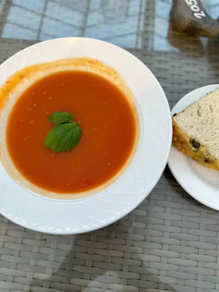 We give high reviews to the  bread and tomato soup at Fridheimar Tomato Farm, a restaurant on the Golden Circle in Iceland. 