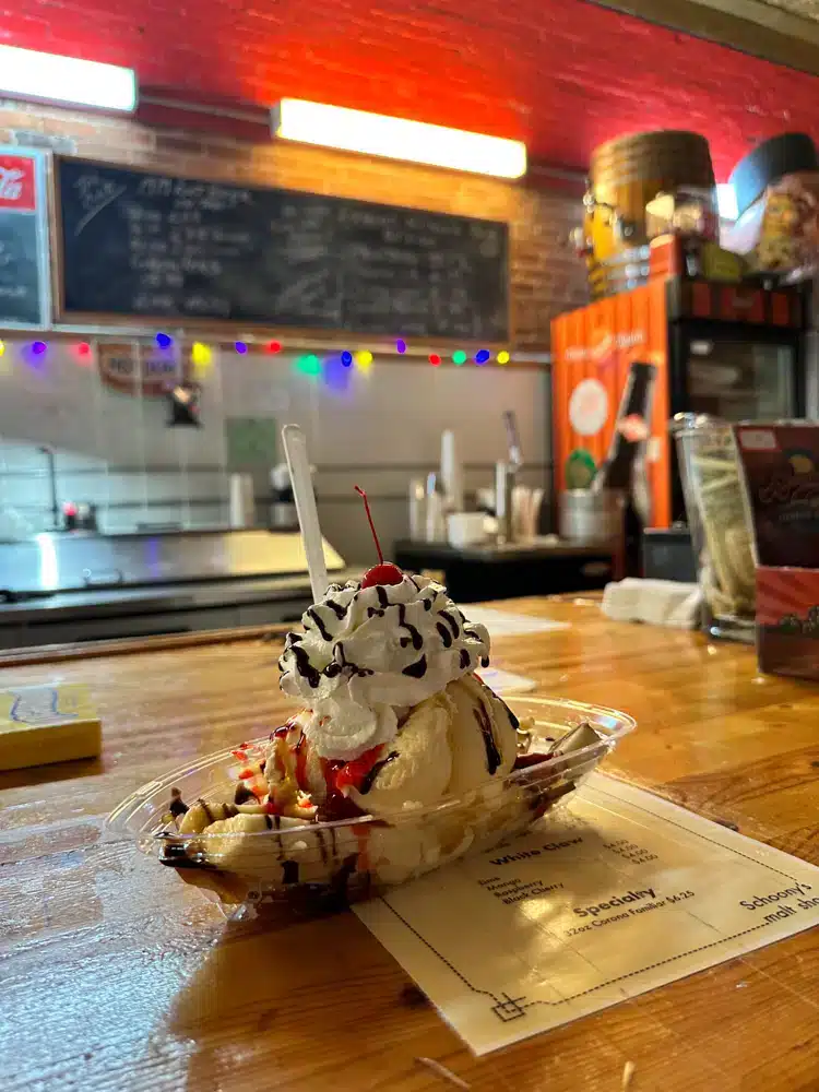 Banana Split at Schooney's, a restaurant in Taylors Falls.