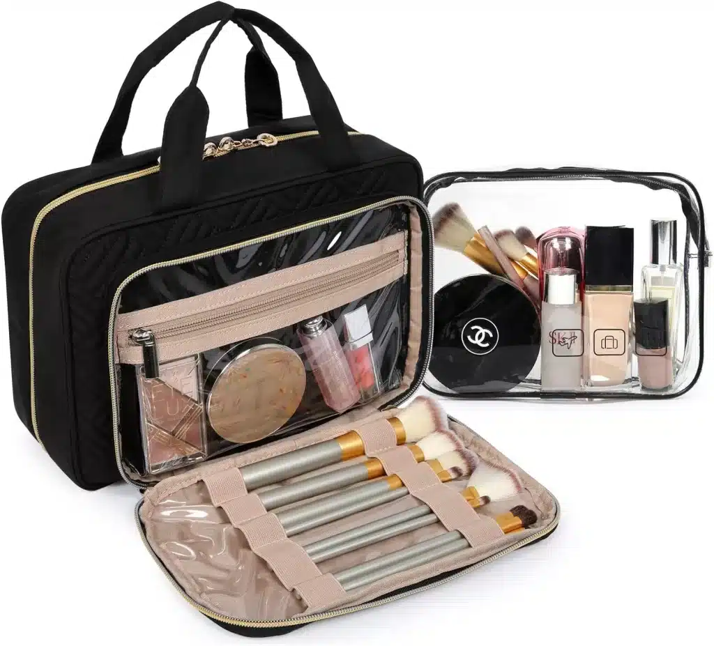 A cosmetic bag is one of my favorite travel essentials on amazon.