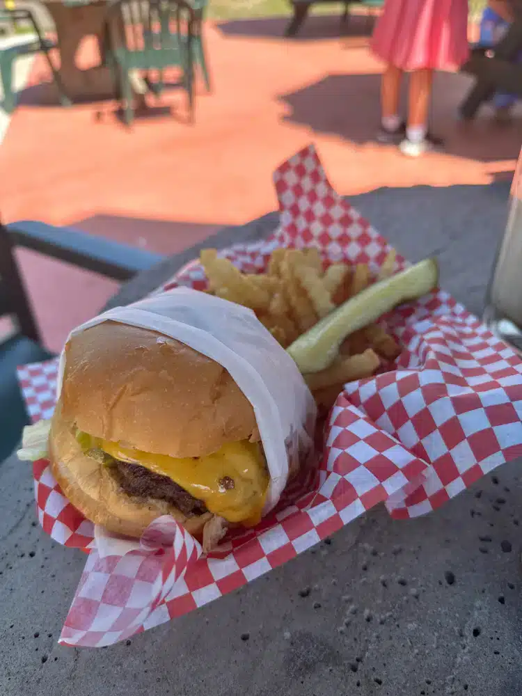 A cheeseburger at The Drive-In restaurant in Taylors Falls.