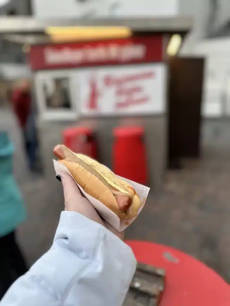 Eating a hotdog during a 3 day trip to Reykjavik, Iceland in October.