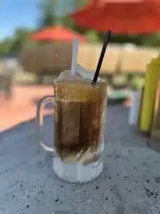 Enjoying a root beer float at this Taylors Falls restaurant.