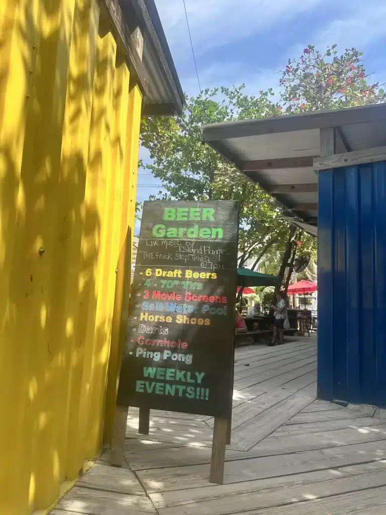 There is a beer garden at the truck stop.