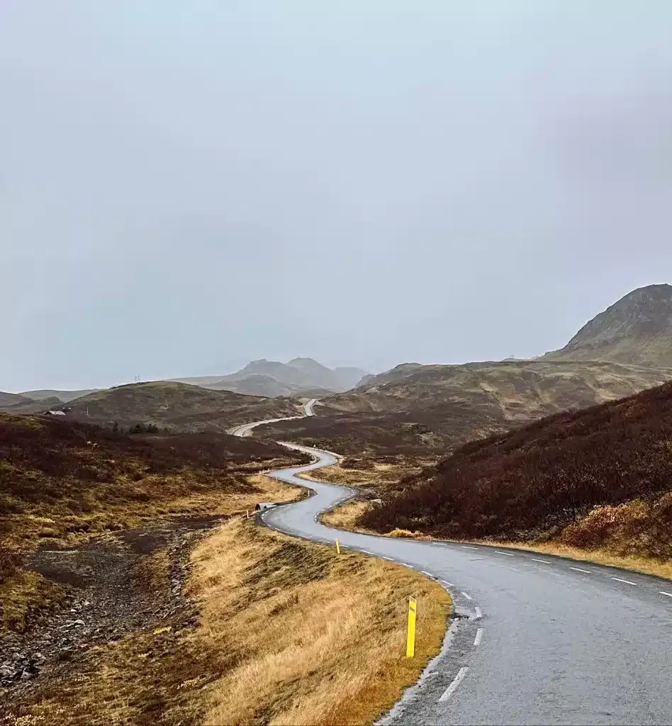 A winding road near Thingvellir on the Golden Circle map of Iceland.