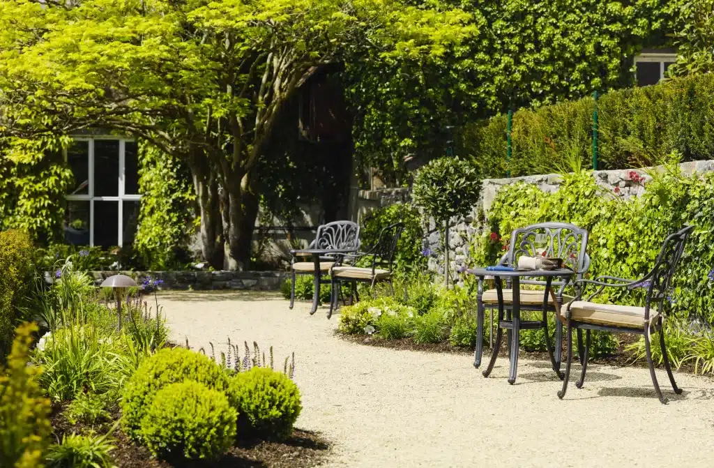 The garden at Ballynahinch, one of Ireland's best luxury castle hotels in Ireland.