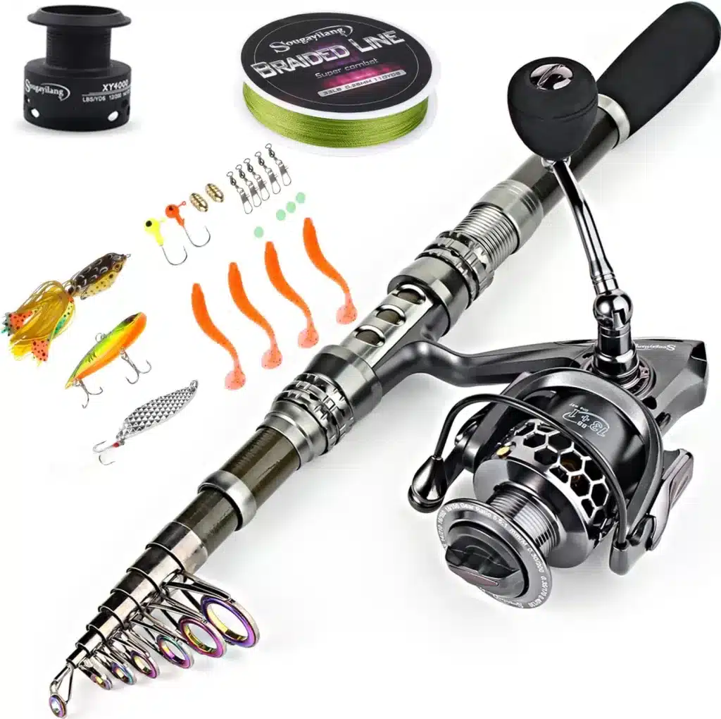 Fishing tackle and pole for travel. 