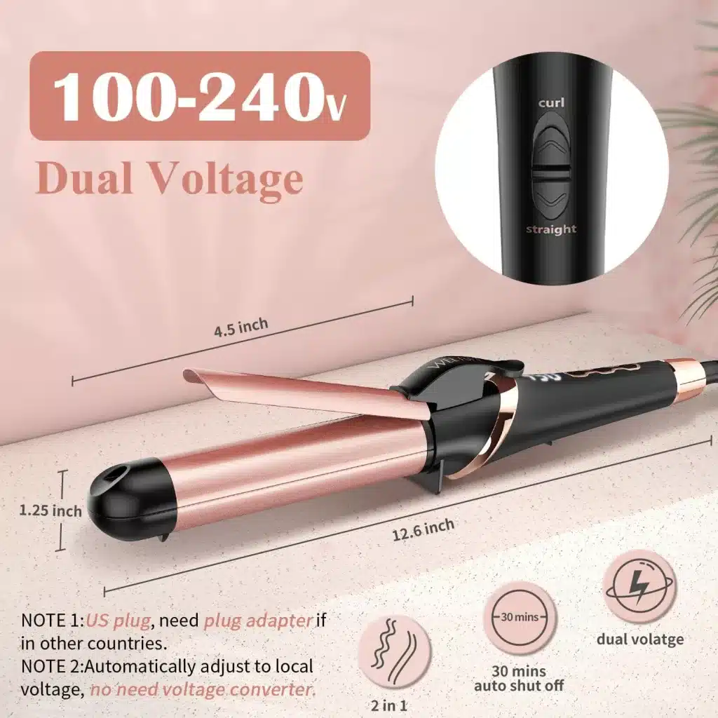 A dual voltage curling iron. 