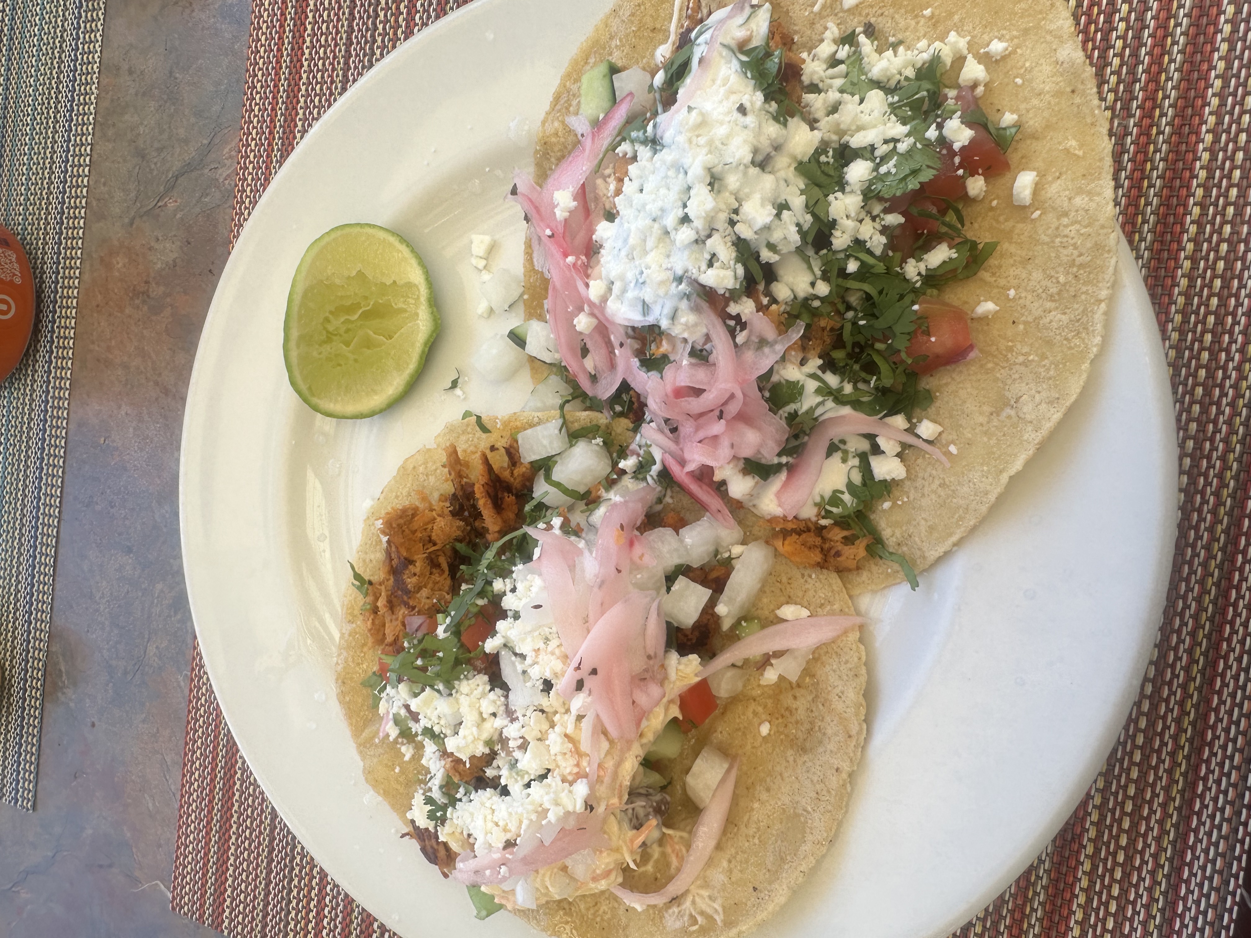 Carnitas tacos were delicious meal at Taco Bar, a highly reviewed restaurant at Villa Del Palmer in Cabo. 